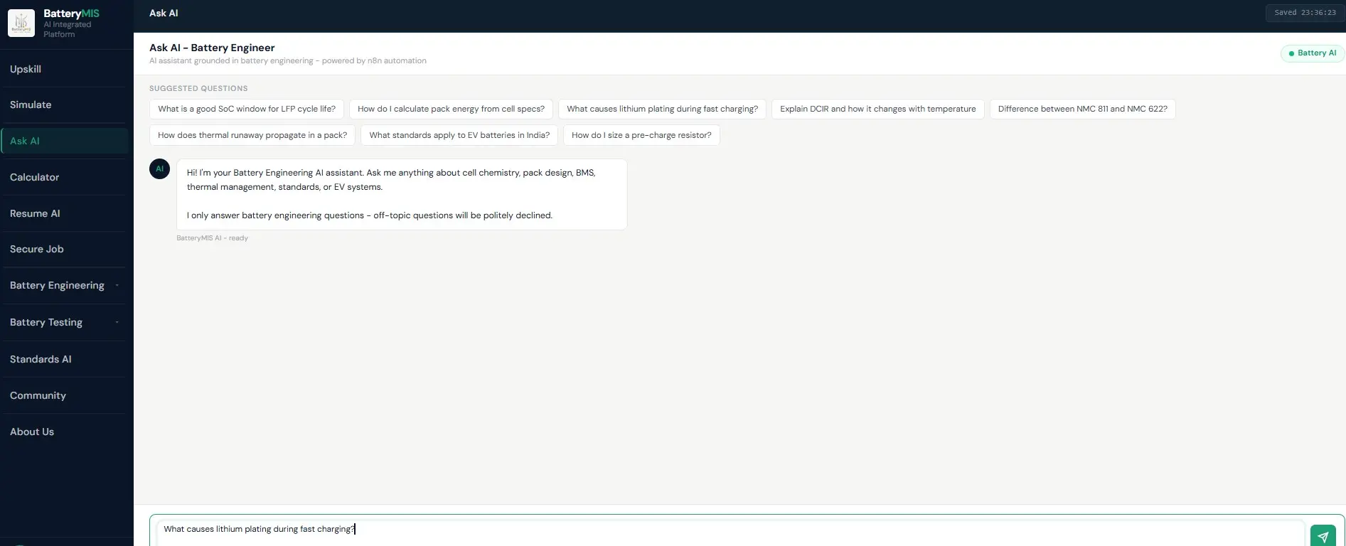Ask AI battery engineering assistant