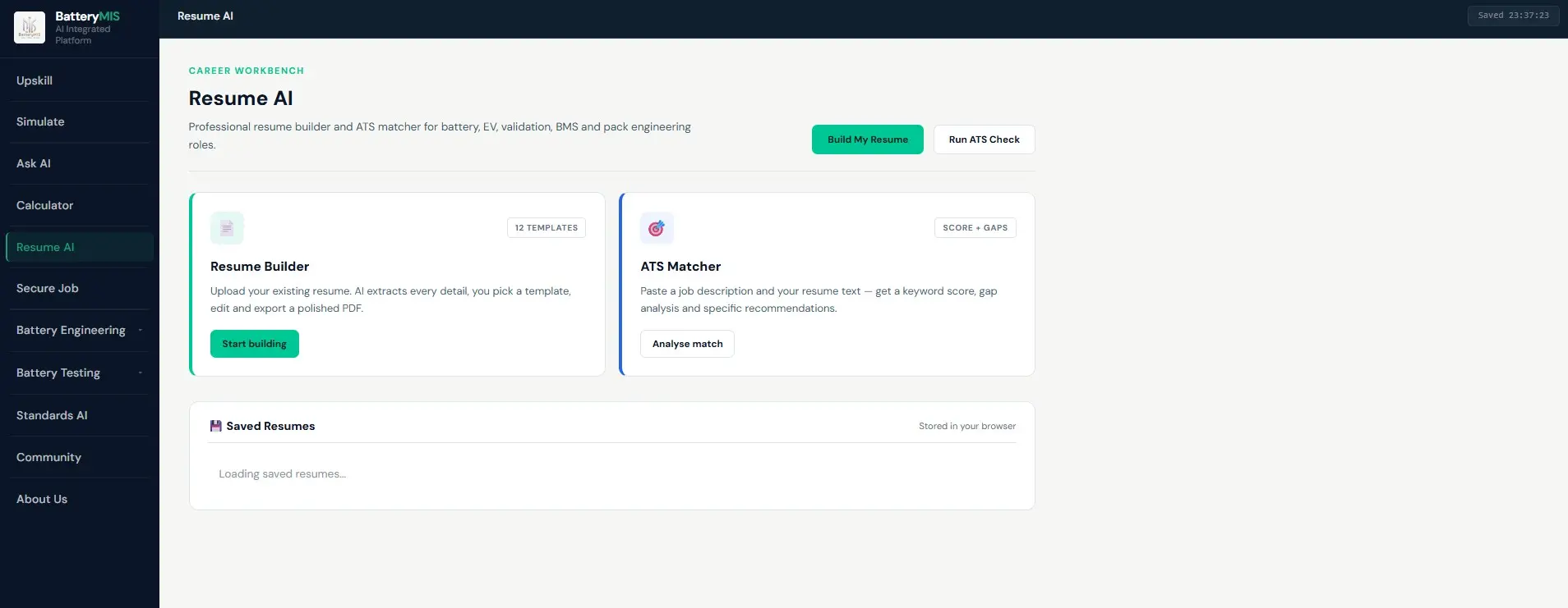 BatteryMIS Resume AI and ATS matcher tool
